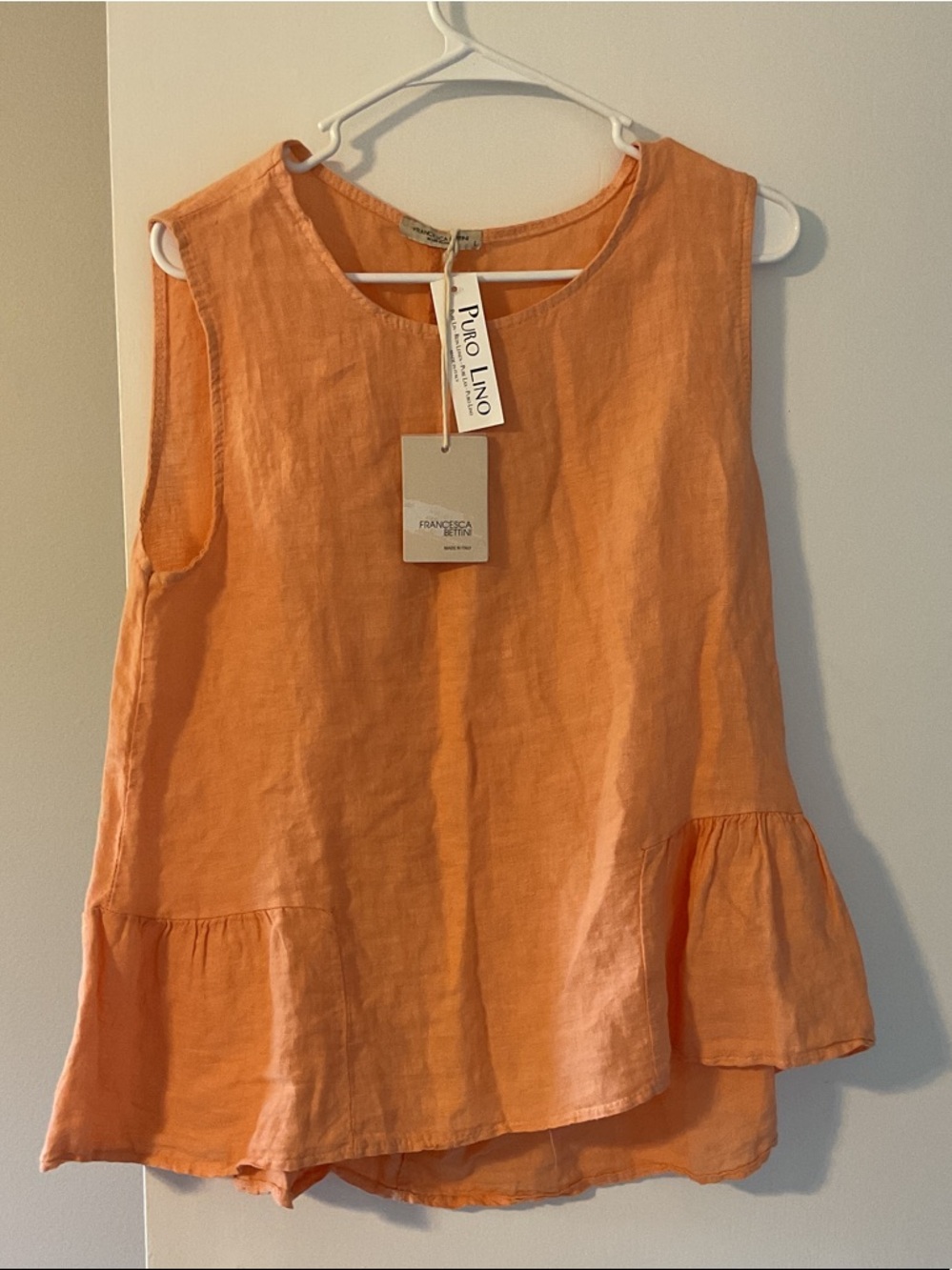 Francesca's Collections Sleeveless Linen Peplum Tank in Peach-Orange